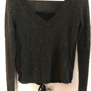 Black Sequin/Chiffon tie sweater